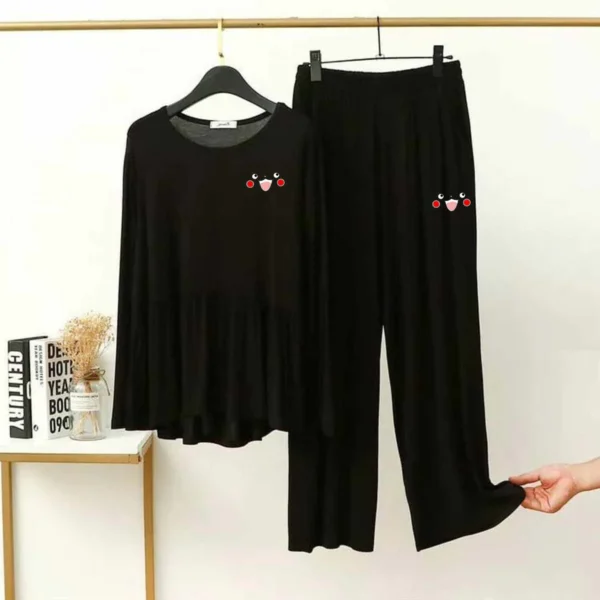 Peplum-Style Logo-Printed 2-Pcs Lounge And Night Wear Suit. WLW-11