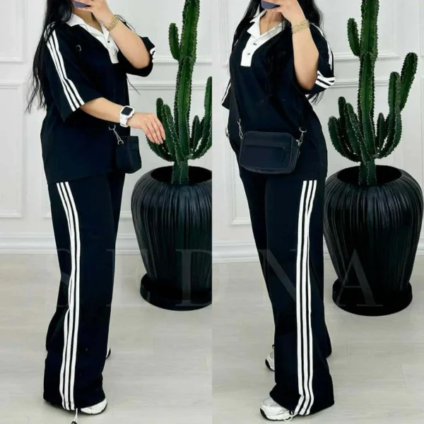 Contrast Collar 3-Stripe Style Western 2-Pcs Summer Tracksuit For Her. WSTS-06