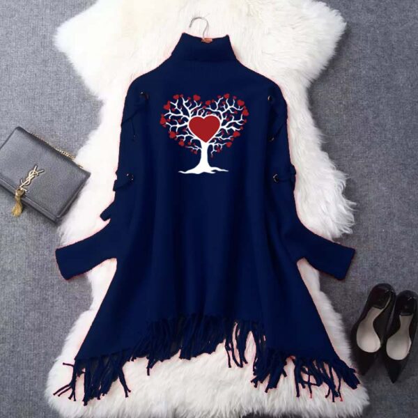 Red Heart Tree Eyelet Style Winter Bat-Wing Poncho