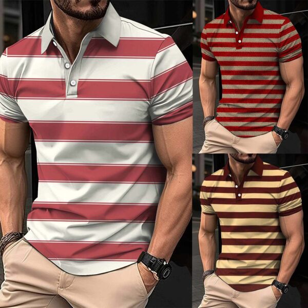Bundle Of 3 Imported 3D Stripe Printed Style Half-Sleeve Polo Summer Tshirt's. MS3DP+108
