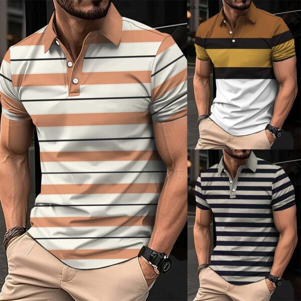 Bundle Of 3 Imported 3D Stripe Printed Style Half-Sleeve Polo Summer Tshirt's. MS3DP-107+109+110