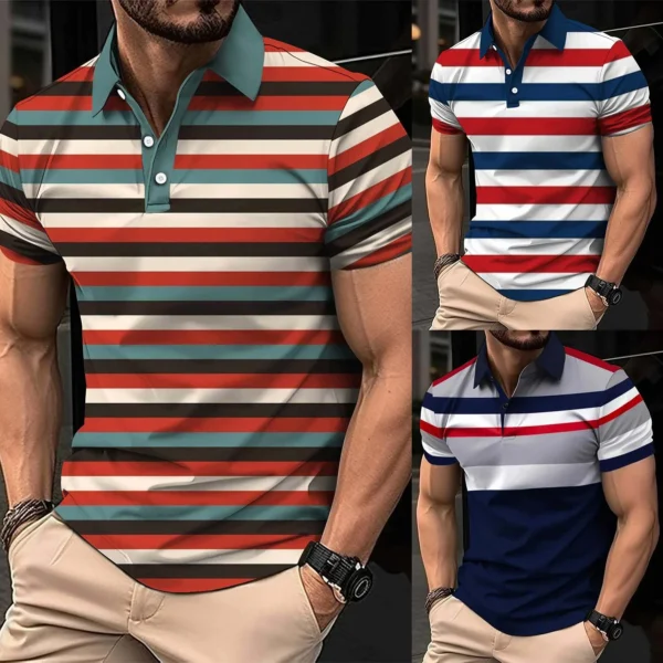Bundle Of 3 Imported 3D Stripe Printed Style Half-Sleeve Polo Summer Tshirt's. MS3DP-104+105+106