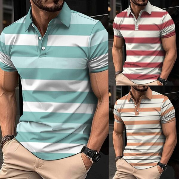 Bundle Of 3 Imported 3D Stripe Printed Style Half-Sleeve Polo Summer Tshirt's. MS3DP-101+103+109