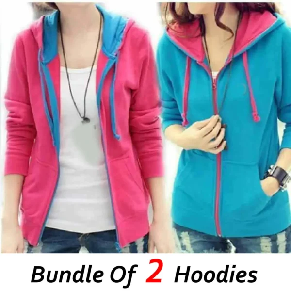 Bundle Of 2 Pink-Turquish Zipper Hoodies For Winter's