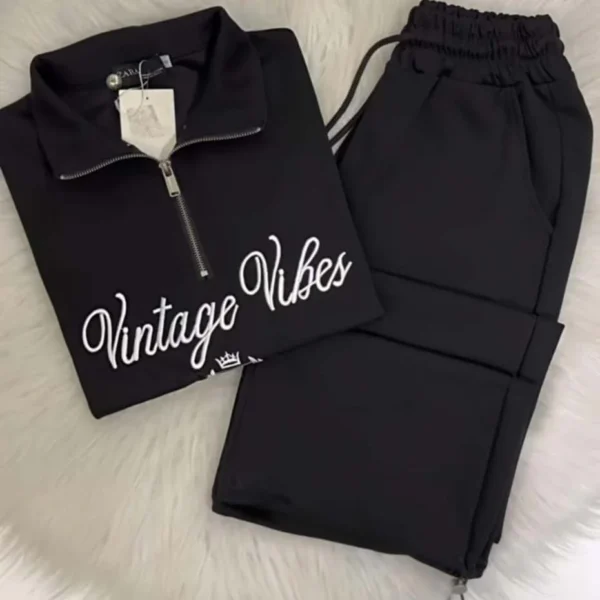 Vintage-Vibes Collar Zip Style 2-Pcs Summer Tracksuit For Her. WSTS-09
